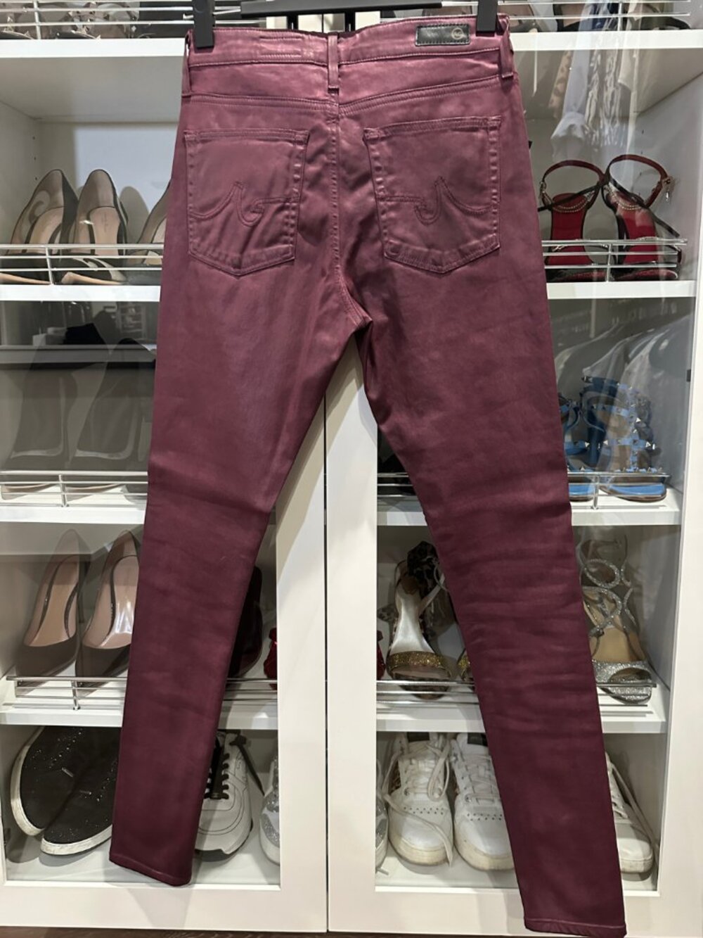 AG Jeans | NWOT | Farrah High Rise Coated Skinny Jeans | Maroon Peak | Size 27 - Picture 5 of 12